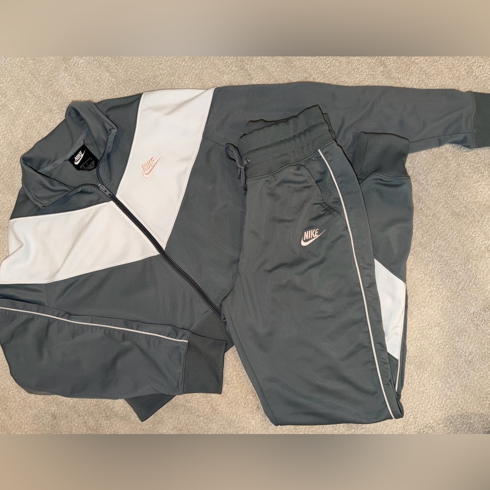Nike gray, white, and pink tracksuit set
